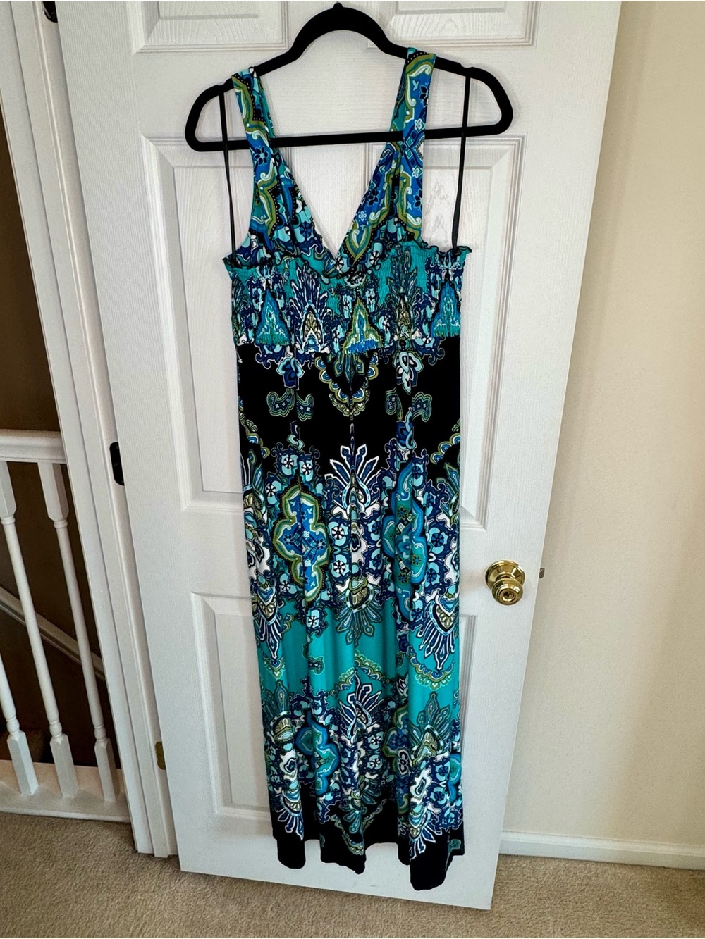 Maxi Flowy Summer Sundress Black & Teal Ombre Paisley Boho Festival Large - Picture 4 of 7
